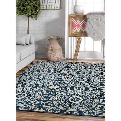 Well Woven Trendy Twist Mosaic Tile Scrolls Navy Blue Geometric Area Rug - 7'10 x 10'6