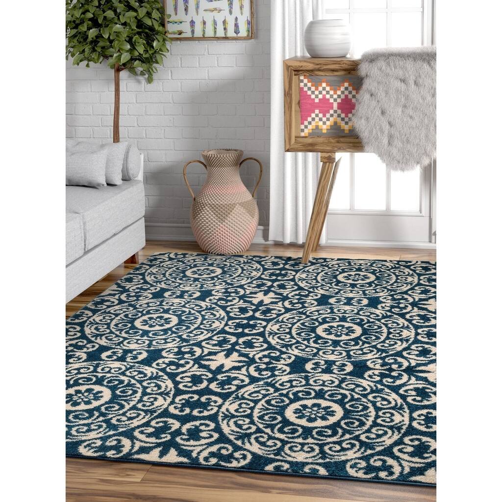 Well Woven Trendy Twist Mosaic Tile Scrolls Navy Blue Geometric Area Rug - 7'10 x 10'6