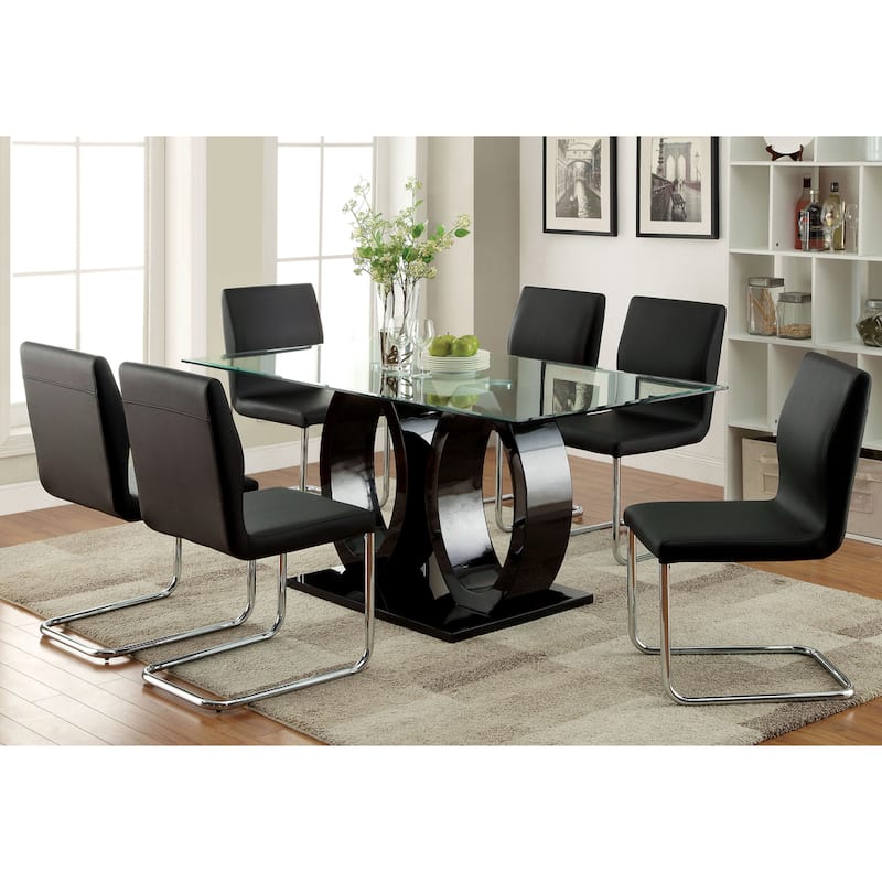 Raji Contemporary Glass Top 7-Piece Dining Set by Furniture of America - Black