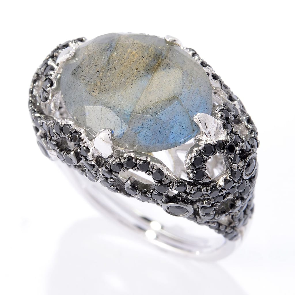 Sterling Silver Labradorite and Black Spinel Ring
