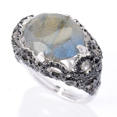 Sterling Silver Labradorite and Black Spinel Ring