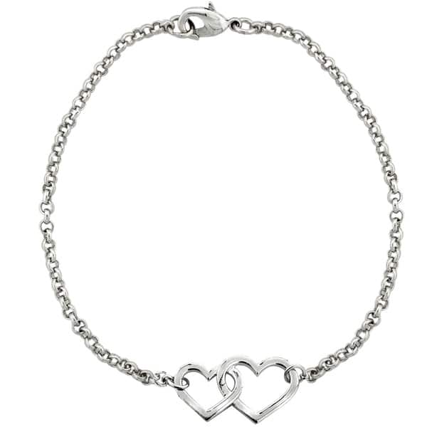 slide 1 of 5, Mondevio Interlocking Heart Rolo Bracelet Silvertone