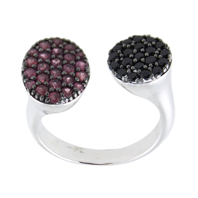 Sterling Silver Rhodolite Black Spinel Bypass Ring - White