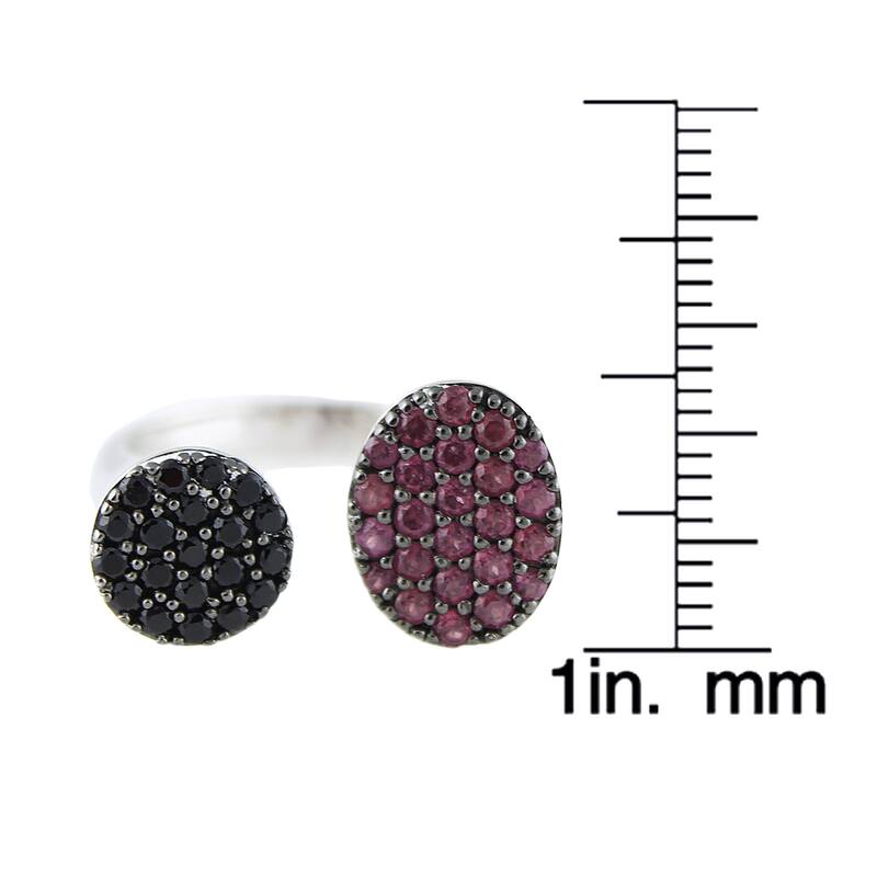 Sterling Silver Rhodolite Black Spinel Bypass Ring - White
