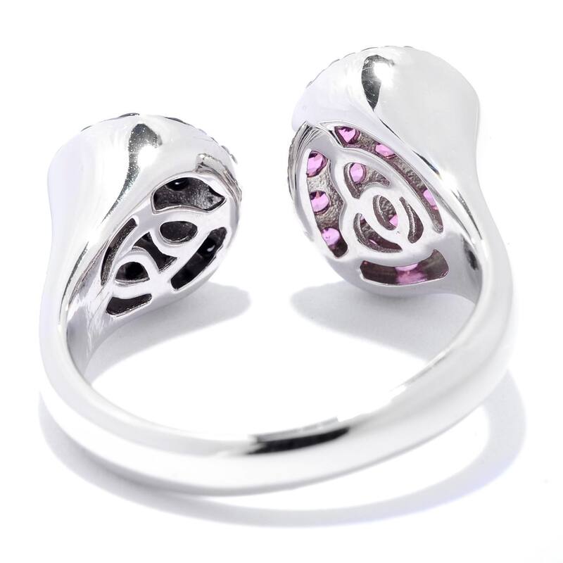 Sterling Silver Rhodolite Black Spinel Bypass Ring - White