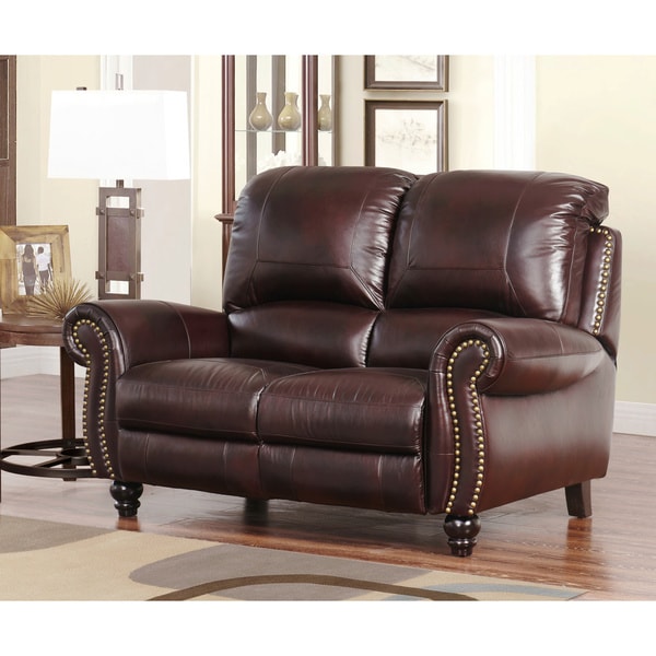 Shop Abbyson Madison Top Grain Leather Pushback Reclining Loveseat On