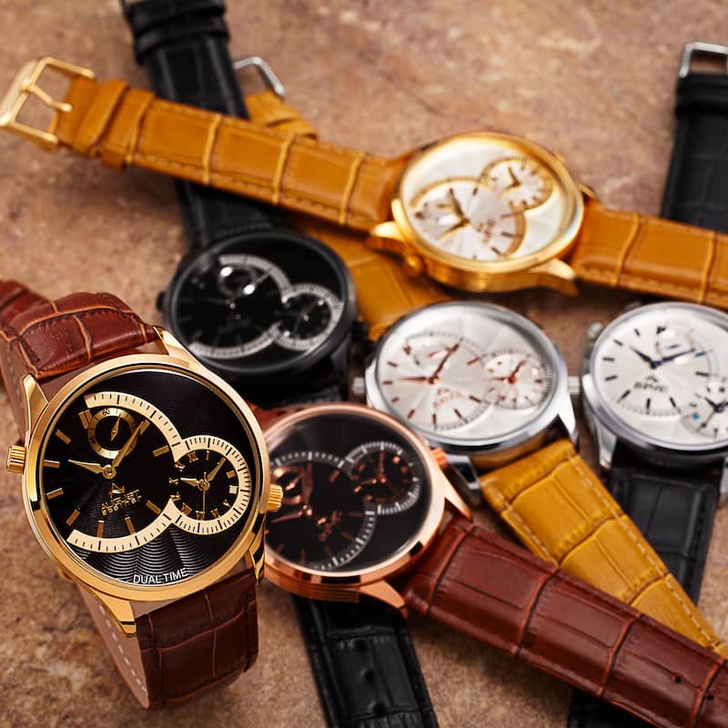 August Steiner Men's Swiss Quartz Multifunction Dual Time Leather Strap Watch