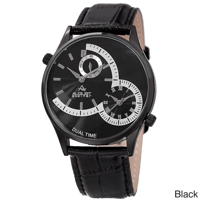 August Steiner Men's Swiss Quartz Multifunction Dual Time Leather Strap Watch - black - Male - N/A