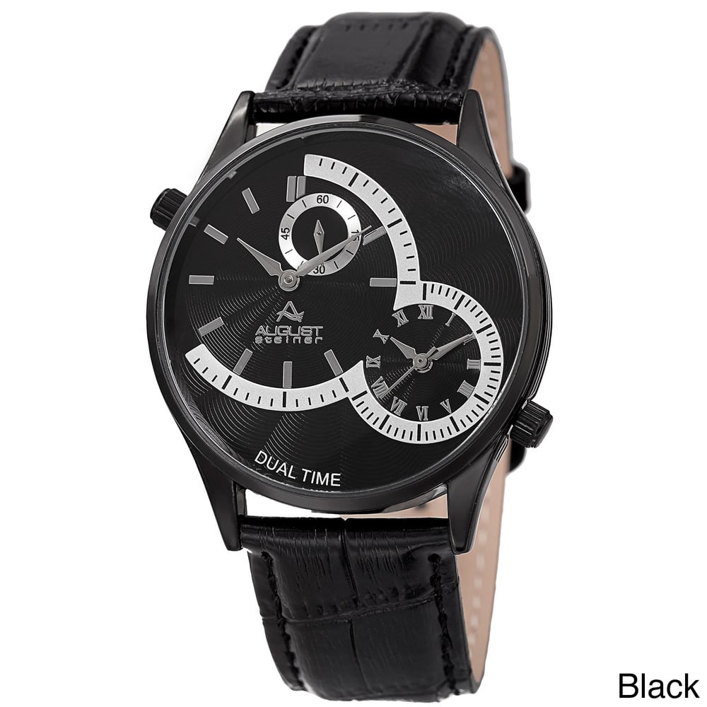 August Steiner Men's Swiss Quartz Multifunction Dual Time Leather Strap Watch