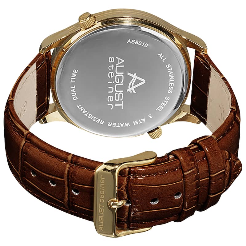 August Steiner Men's Swiss Quartz Multifunction Dual Time Leather Strap Watch