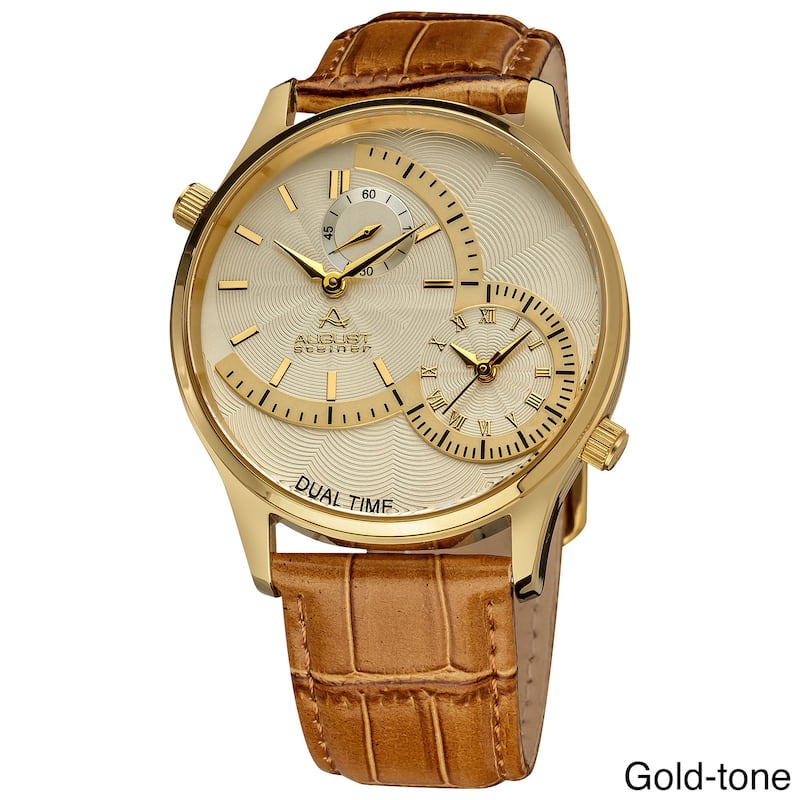 August Steiner Men's Swiss Quartz Multifunction Dual Time Leather Strap Watch
