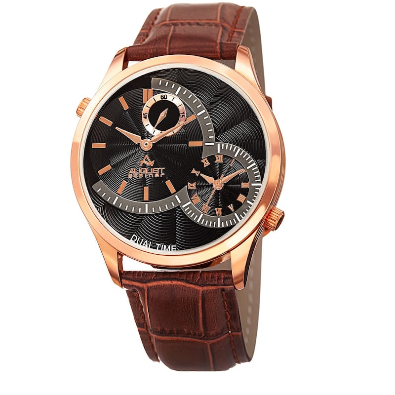 August Steiner Men's Swiss Quartz Multifunction Dual Time Leather Strap Watch