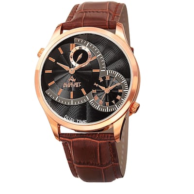 August Steiner Men's Swiss Quartz Multifunction Dual Time Leather Strap Watch