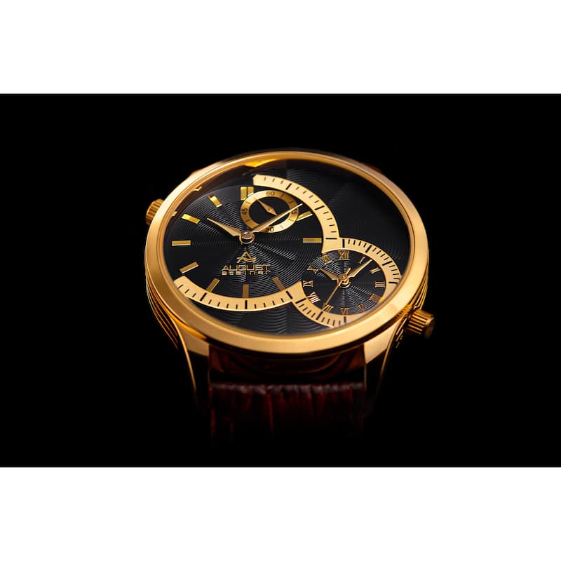 August Steiner Men's Swiss Quartz Multifunction Dual Time Leather Strap Watch