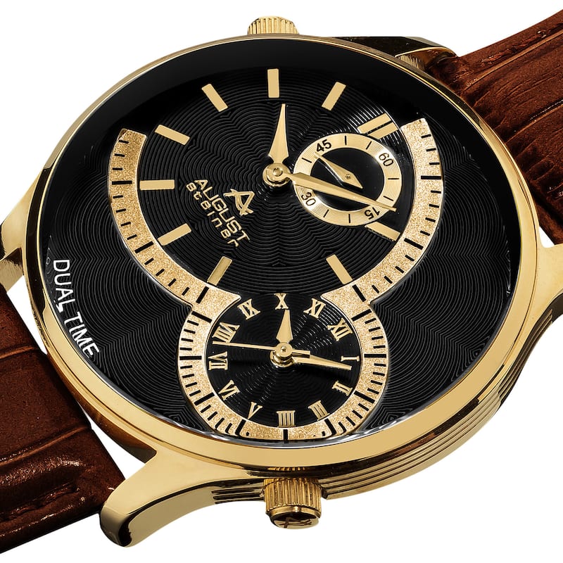 August Steiner Men's Swiss Quartz Multifunction Dual Time Leather Strap Watch