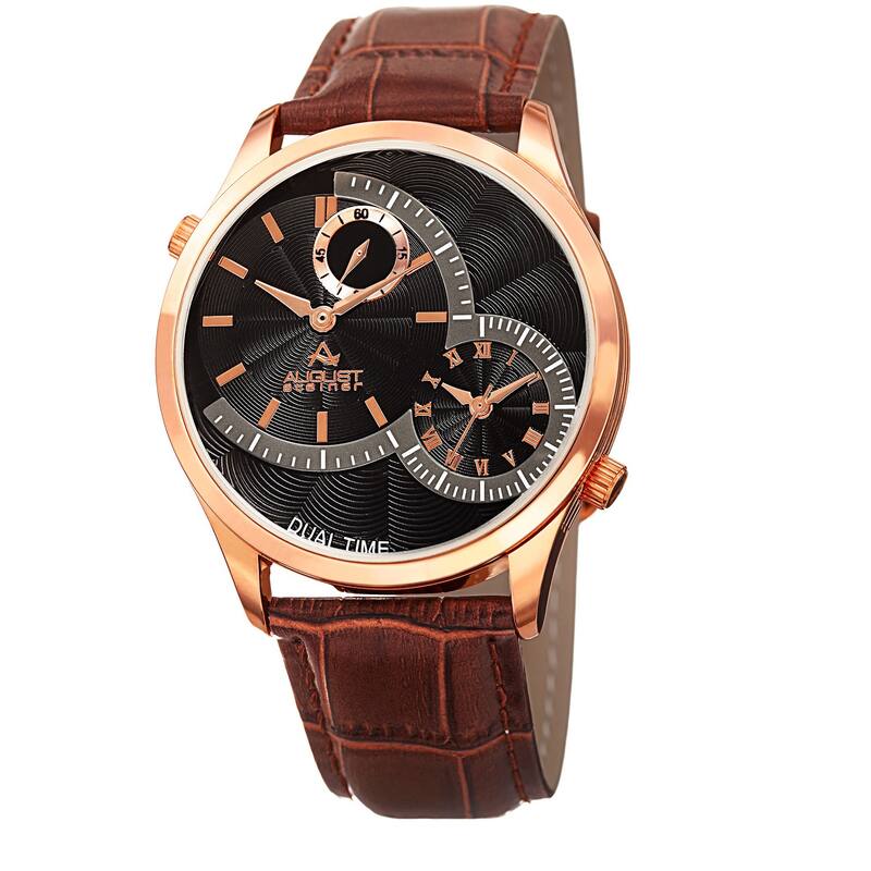 August Steiner Men's Swiss Quartz Multifunction Dual Time Leather Strap Watch