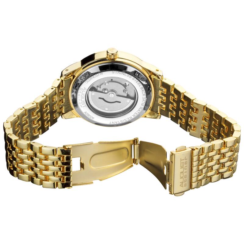 August Steiner Men's Automatic Mother of Pearl Date Display Gold-Tone Bracelet Watch