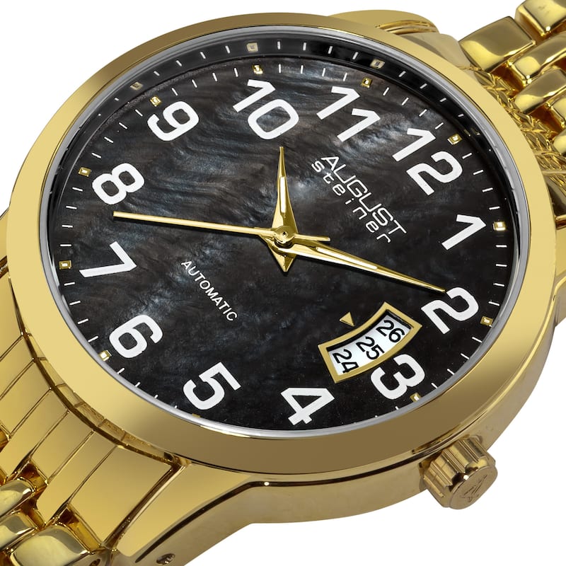August Steiner Men's Automatic Mother of Pearl Date Display Gold-Tone Bracelet Watch