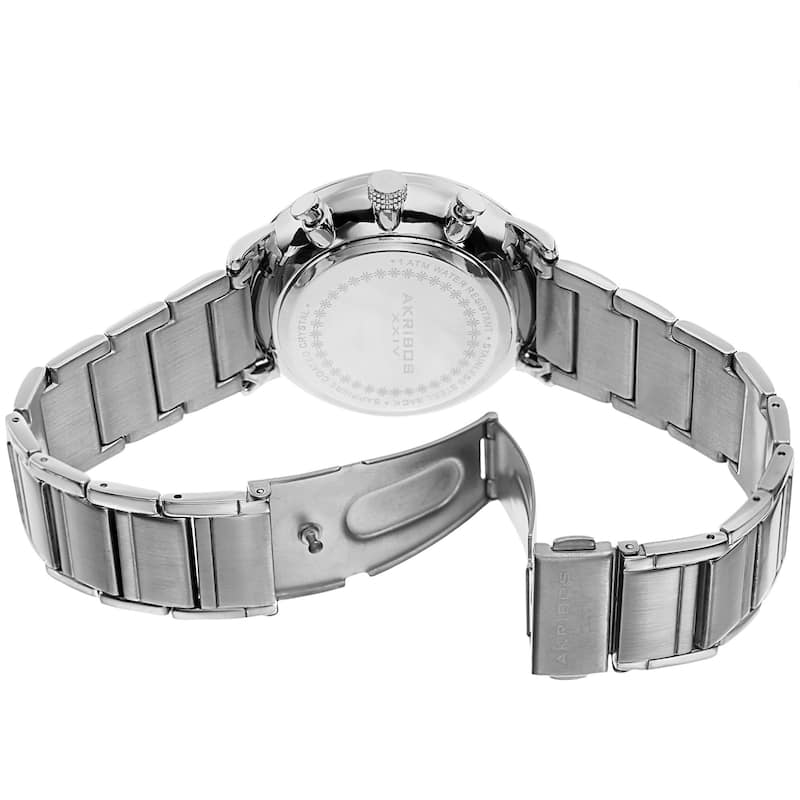Akribos XXIV Men's Swiss Quartz Multifunction Dual Time Stainless Steel Silver-Tone Bracelet Watch