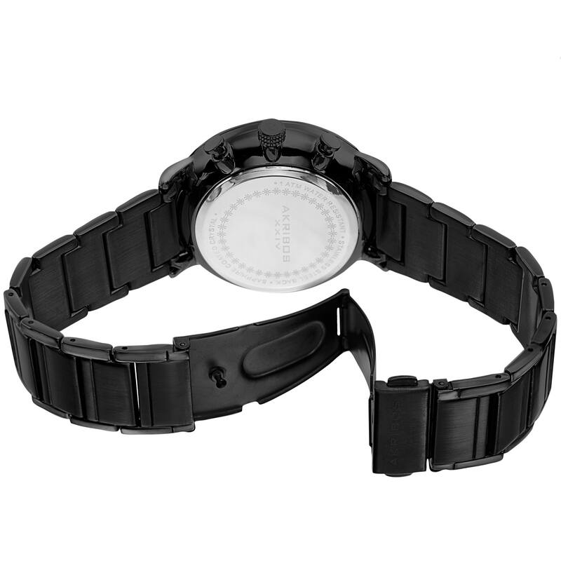 Akribos XXIV Men's Swiss Quartz Multifunction Dual Time Stainless Steel Black Bracelet Watch