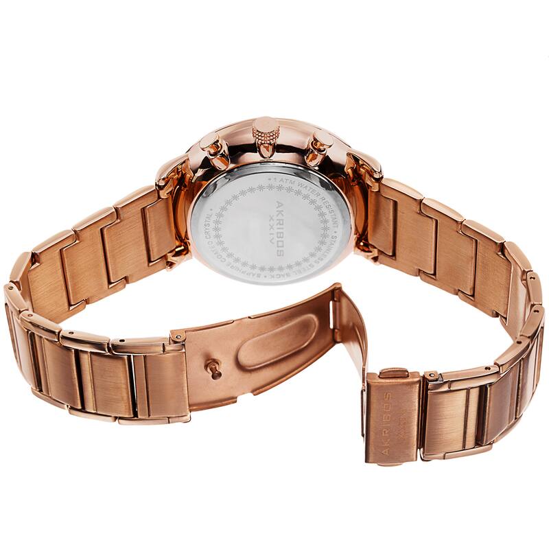 Akribos XXIV Men's Swiss Quartz Multifunction Dual Time Stainless Steel Rose-Tone Bracelet Watch