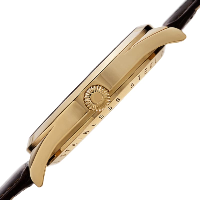Akribos XXIV Men's Mechanical Skeletal Roman Numeral Markers Leather Gold-Tone Strap Watch