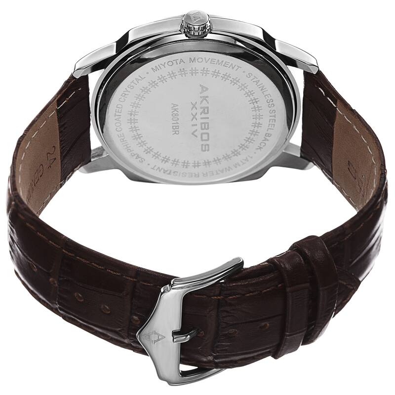 Akribos XXIV Men's Quartz Day/Date Display Leather Brown Strap Watch