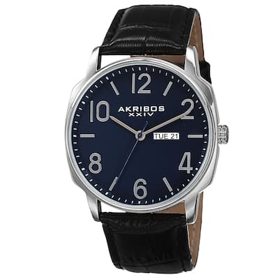 Akribos XXIV Men's Quartz Day/Date Display Leather Blue Strap Watch