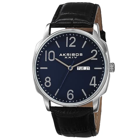 Akribos XXIV Men's Quartz Day/Date Display Leather Blue Strap Watch