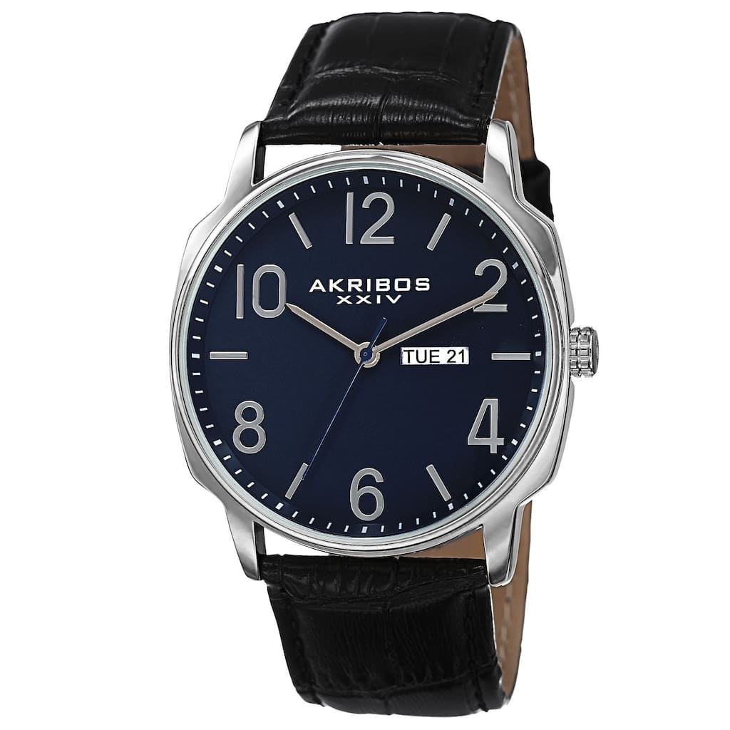 Akribos XXIV Men's Quartz Day/Date Display Leather Blue Strap Watch