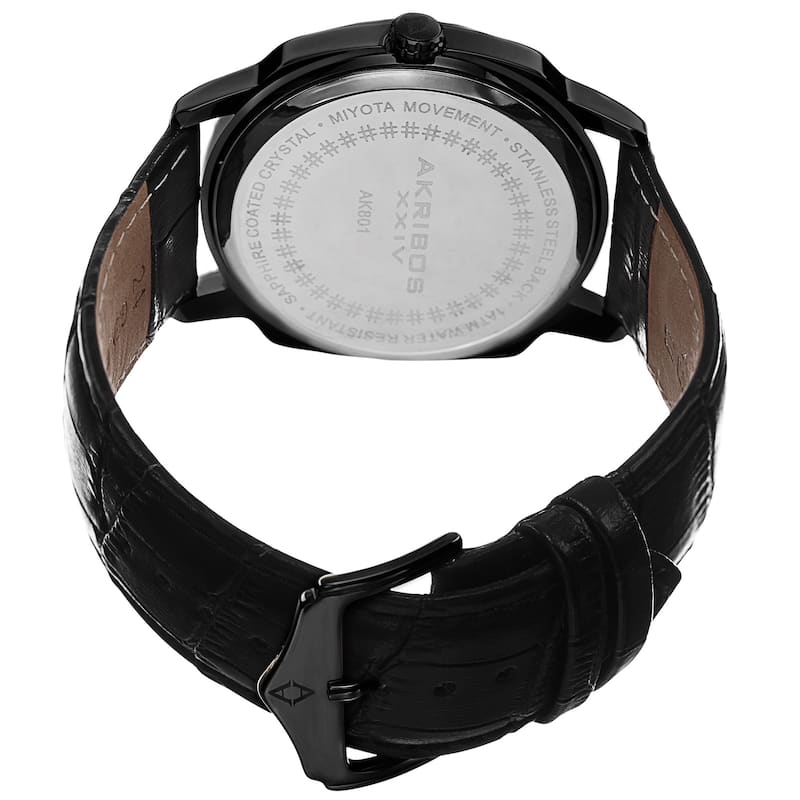 Akribos XXIV Men's Quartz Day/Date Display Leather Black Strap Watch