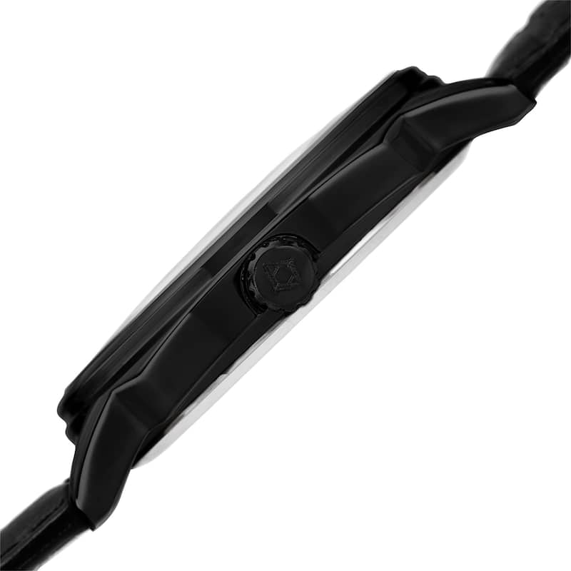 Akribos XXIV Men's Quartz Day/Date Display Leather Black Strap Watch