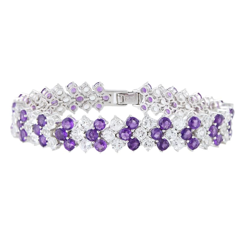 Sterling Silver Peridot, Amethyst, Smoky Qtz, Red Garnet or White Topaz Cheveron Bracelet