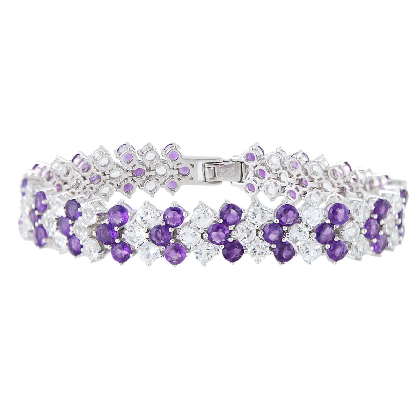 Sterling Silver Peridot, Amethyst, Smoky Qtz, Red Garnet or White Topaz Cheveron Bracelet