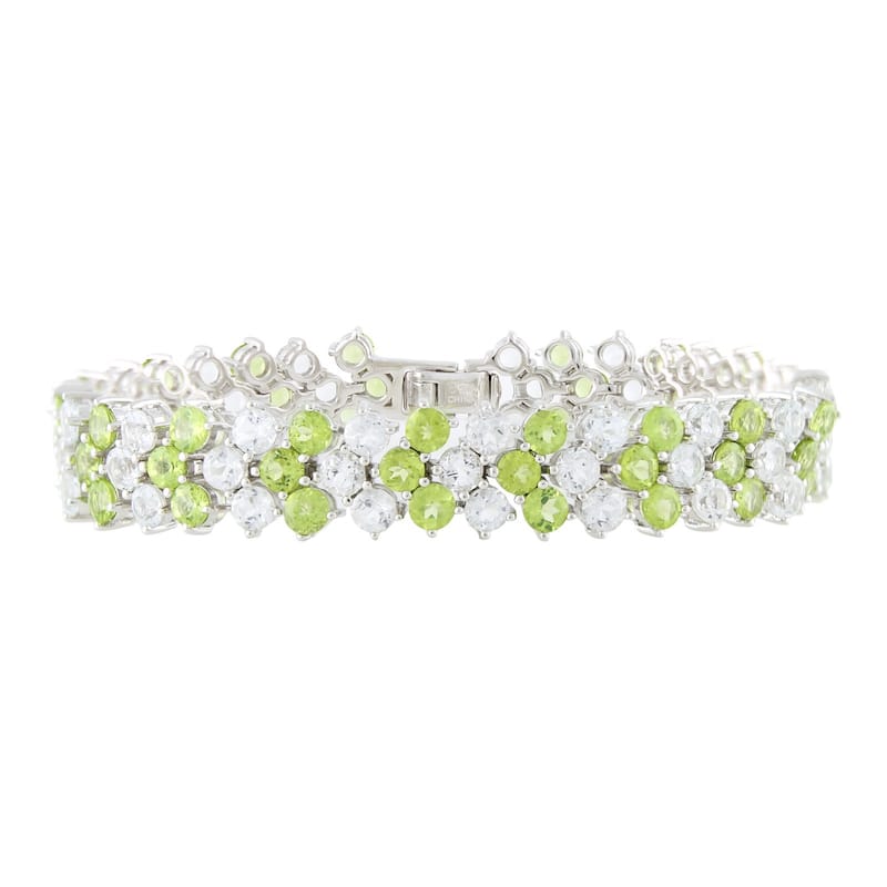 Sterling Silver Peridot, Amethyst, Smoky Qtz, Red Garnet or White Topaz Cheveron Bracelet