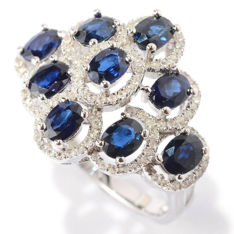 Sterling Silver 3ct TGW Oval Sapphire and White Topaz Ring