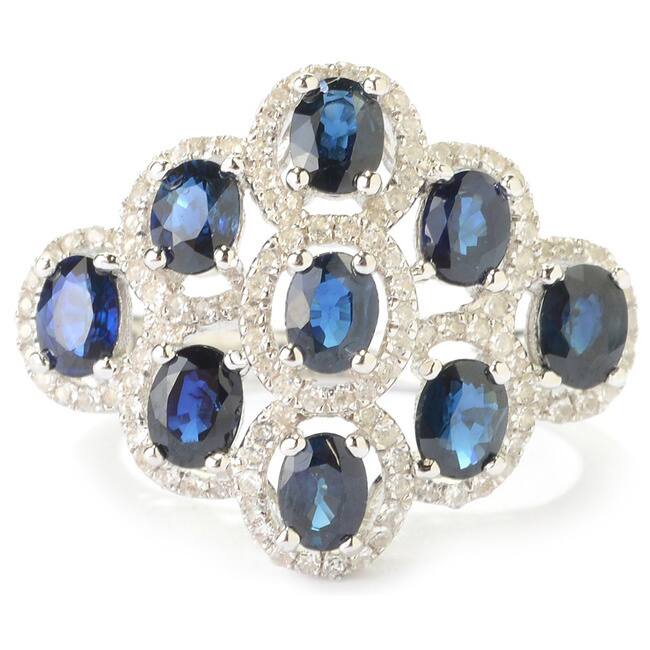 Sterling Silver 3ct TGW Oval Sapphire and White Topaz Ring