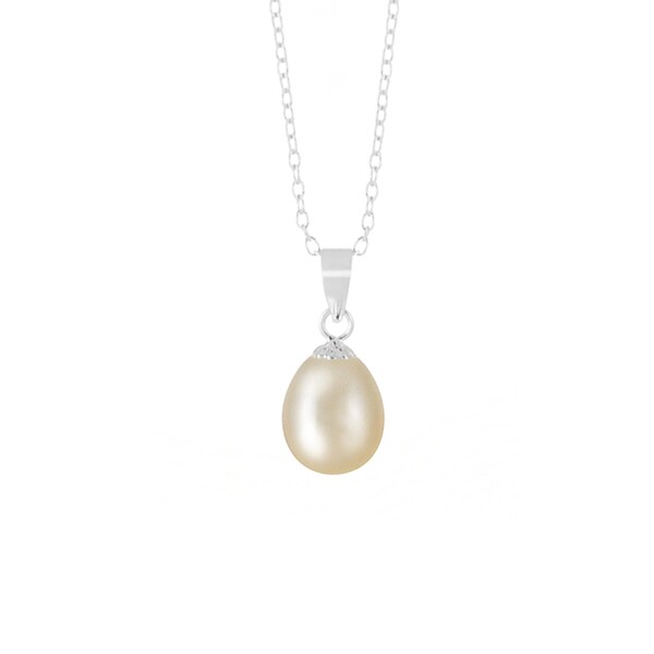 Alchemy Jewelry Sterling Silver Cream Freshwater Teardrop Pearl Necklace (8-9 mm)