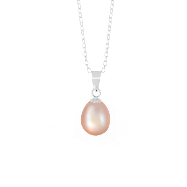Alchemy Jewelry Sterling Silver Coral-Rose Freshwater AAA Teardrop Pearl Necklace (8-9 mm)