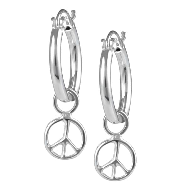 Journee Collection Sterling Silver Peace Sign 8mm Hoop Earrings Journee Collection Sterling Silver Peace Sign 8mm Hoop Earrings