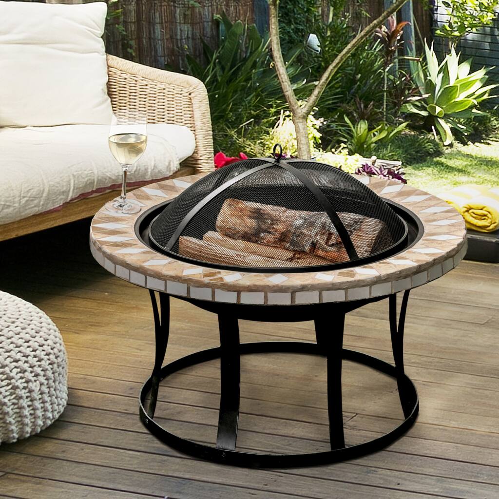 Furniture of America Noelia Round Ceramic Fire Pit