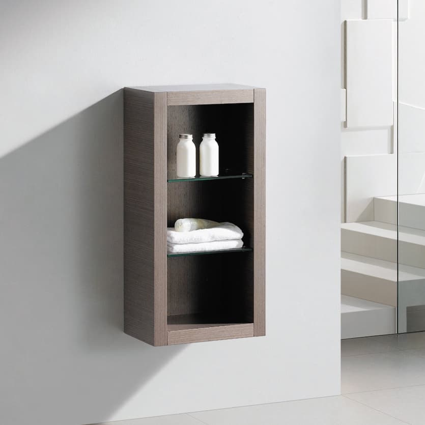Fresca Grey Oak Bathroom Linen Side Cabinet with Glass Shelves