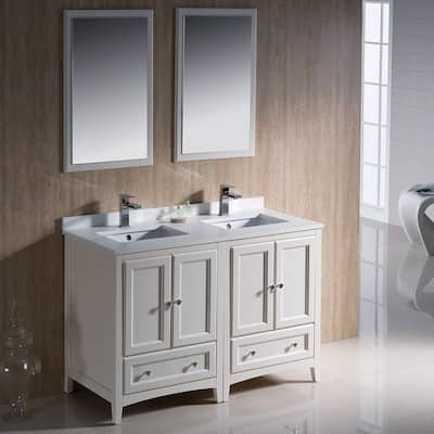 Fresca Oxford 48-inch Antique White Traditional Double Sink Bathroom Vanity