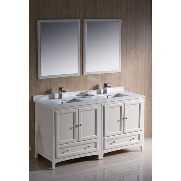 Fresca Oxford 72-inch Antique White Traditional Double Sink Bathroom Vanity