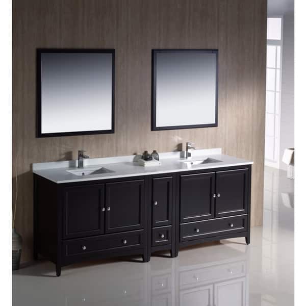 slide 9 of 14, Fresca Oxford 84-inch Espresso Traditional Double Sink Bathroom Vanity with Side Cabinet Espresso