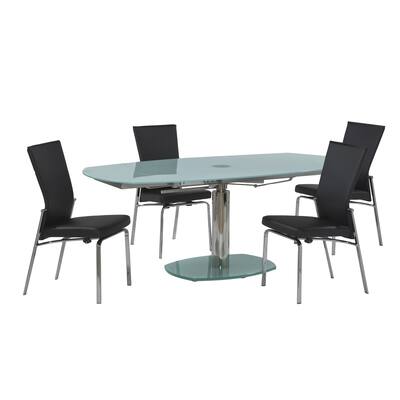 Somette Tasmin 5-piece White Glass Extendable Dining Set with Black Millie Chairs