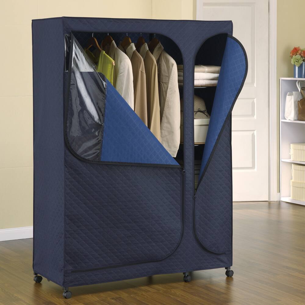 Sapphire Dark Blue Metal and Bamboo Carbon Storage Armoire