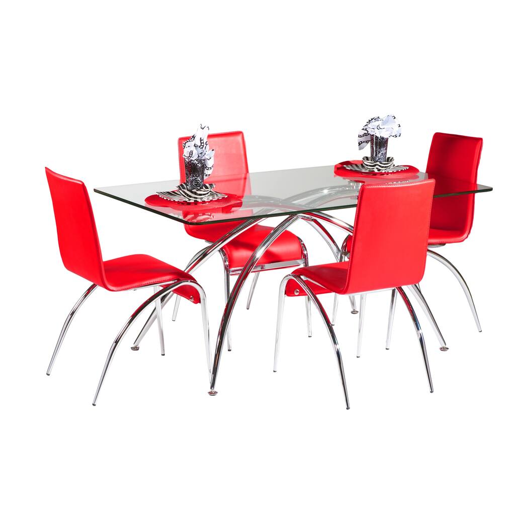 Somette Laine Chrome Chamfered Edge Glass Dining Table - Silver