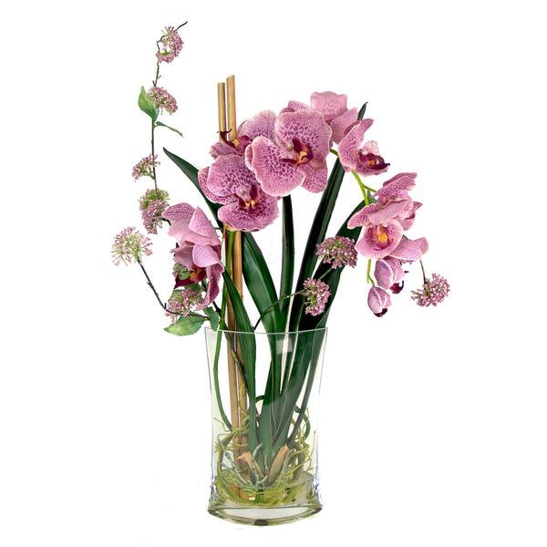 Lavender Orchid Silk Floral Bouquet With Vase 