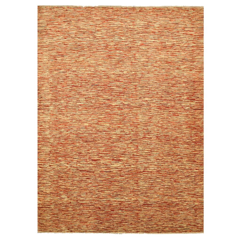 Hand-knotted Wool Red Contemporary Stripe Peshawar Rug - 9'2" x 12'